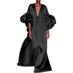 VONDA Women Elegant Deep V Neck Maxi Dress Long Lantern Sleeve Party Dress Satin Evening Dress Black M - Brand New
