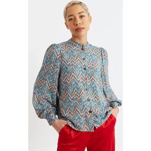 Louche Aviv Art Attack Print Long Sleeve Blouse - Duck Egg blue 8 Female