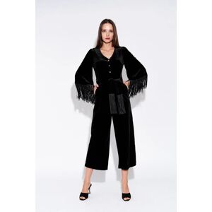 Louche Elvis Fringe Sleeve Velvet Jumpsuit in Black Black 16 Female