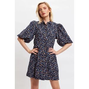 Louche Georgia Animal Blues Print Statement Sleeve Mini Dress Blue 10 Female