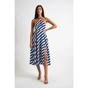 Louche Geri Diagonal Lines Print Halter Midi Dress - Blue Blue 16 Female