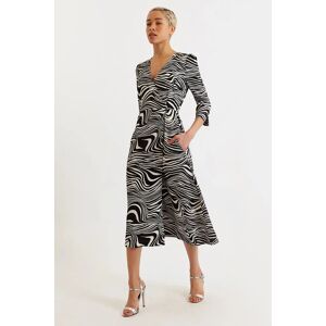 Louche Haden Zebra Pop Print Wrap Midi Dress - Black and White Black 12 Female