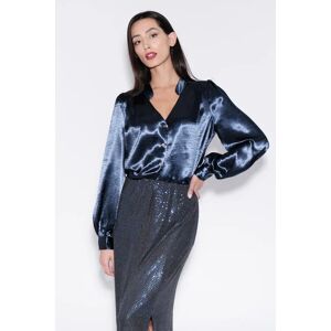 Louche Helide V-Neck Hammered Satin Blouse in Navy red 8 Female