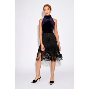 Louche Karene Fringe Skirt Velvet Mini Dress in Navy blue 8 Female