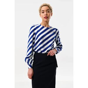 Louche Lima Diagonal Lines Print Long Sleeve Blouse blue 14 Female