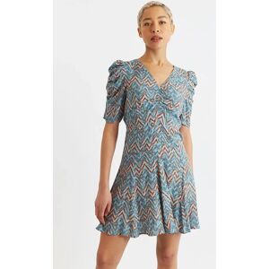 Louche Margot Art Attack Print Mini Tea Dress - Duck Egg blue 12 Female