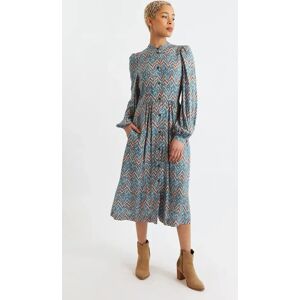 Louche Nayma Art Attack Print Long Sleeve Midi Dress - Duck Egg blue 14 Female