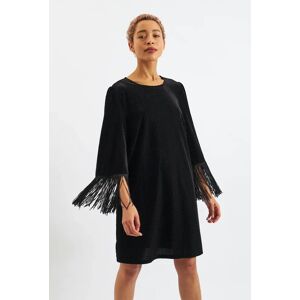 Louche Rosamee Fringe Trim Sleeve Mini Dress in Black Black 8 Female