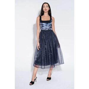 Louche Shehrazade Satin and Organza Midi Dress in Navy blue 14 Female