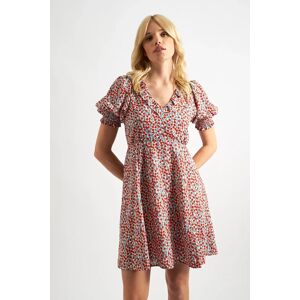 Louche Solyne Strawberry Fields Print Frill V-Neck Mini Dress red 10 Female