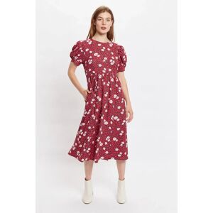 Louche Stasia Roaring Daisy Print V Back Puff Sleeve Midi Dress - Red Red 12 Female