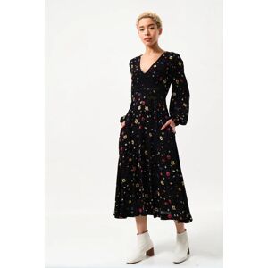 Louche Melany Pick A Mix Print Long Sleeve V-Neck Midi Dress black 10 Female