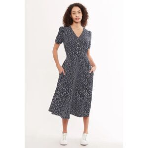 Louche Avril Forget Me Not Print Midi Tea Dress - Navy blue 14 Female