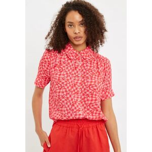 Louche Barclay Gingham Twist Print Short Sleeve Blouse red 12 Female