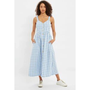 Louche Clover Picnic Check Button Through Midi Sundress In Blue Blue 12 Female