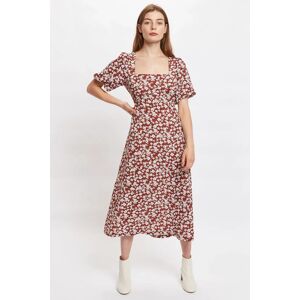 Louche Nadine Pretty Woman Floral Print Square Neck Balloon Sleeve Midi Dress Brown Brown 10 Female