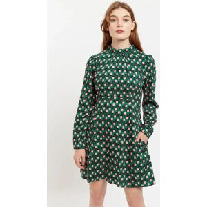 Louche Ebba Retro Cubes Stand Collar Long Sleeve Mini Dress green 10 Female