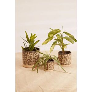 Joy Set Of 3 Floral Embossed Glazed Planters In Grey Grey Unisex