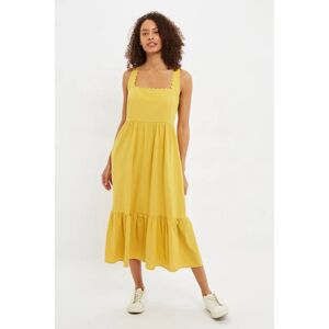 Louche Hilla Sleeveless Square Neck Midi Tiered Dress In Mustard Mustard 10 Female