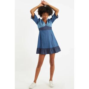 Louche Honie Double Denim V-Neck Mini Dress Denim 14 Female