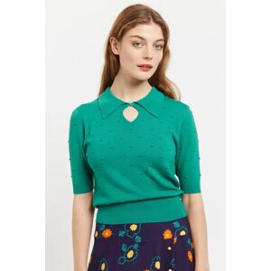 Louche Josephina Raindrops Textured Short Sleeve Collared Sweater Green red 10 Female