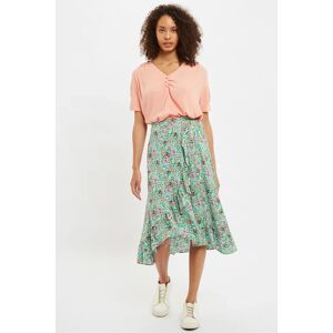 Louche Mara Flower Show Print Ruffle Hem Wrap Midi Skirt green 16 Female