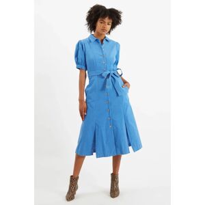 Louche Mollie Baby Cord Blue Puff Sleeve Midi Dress Blue 14 Female