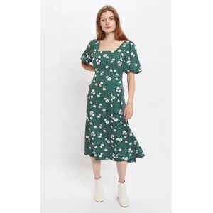 Louche Nadine Roaring Daisy Print Square Neck Balloon Sleeve Midi Dress - Green green 8 Female