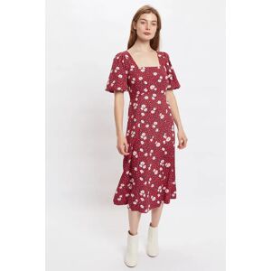 Louche Nadine Roaring Daisy Print Square Neck Balloon Sleeve Midi Dress - Red red 12 Female