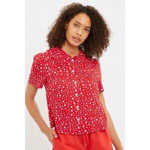 Louche Padma Spot It Print Ruffle Collar Short Sleeve Blouse Red red 16 Female