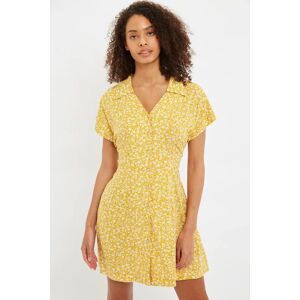 Louche Prudence Micro Blossom Print Short Sleeve Laced Back Mini Dress In Yellow yellow 8 Female