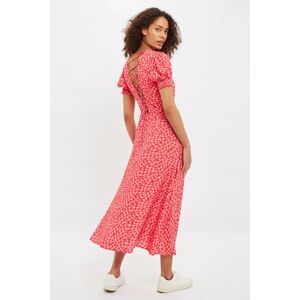 Louche Romola Gingham Twist Print Laced Back Short Sleeve Midi Dress pink 12 Female