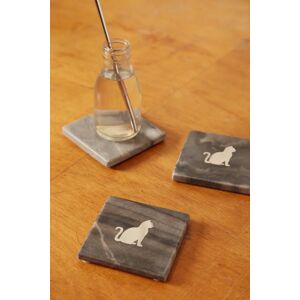 Joy Set Of 4 Marble Coasters With Metallic Cat Design Dark Grey Dark Grey One Size Female