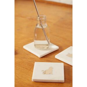 Joy Set Of 4 Marble Coasters With Metallic Cat Design Ecru Female