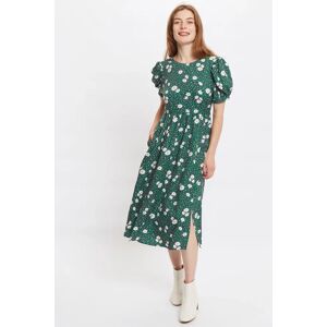 Louche Stasia Roaring Daisy Print V Back Puff Sleeve Midi Dress - Green green 8 Female