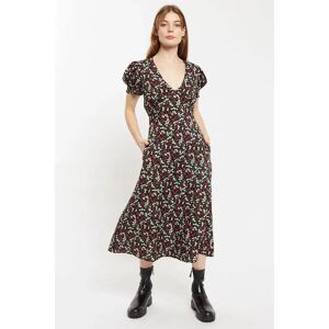 Louche Minerva Jolly Ditsy Print Puff Sleeve Midi Dress black 10 Female