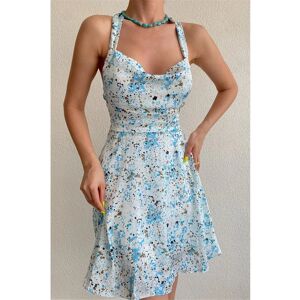 ArmadaDeals Womens Sexy Sleeveless Floral Print Backless Halter Beach Dress, Blue / L