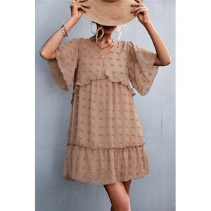 ArmadaDeals Womens Sexy V-Neck Casual Loose Jacquard Puff Dress, Camel / XL