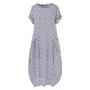 ArmadaDeals Womens Summer Dot Short Sleeve Loose Casual Long Dress, White / 3XL
