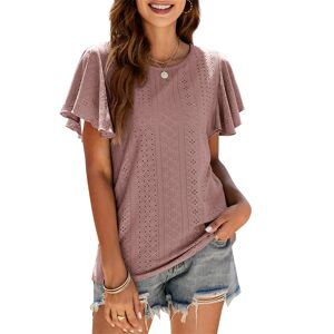 ArmadaDeals Women's Summer Round Neck Ruffle Plain Short Sleeve Casual Loose T-Shirt, Soybean Red / XL