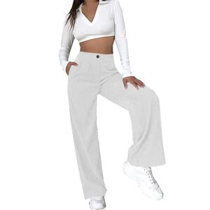 ArmadaDeals Women High Waist Corduroy Pants Wide Leg Straight Loose Trousers, White / L