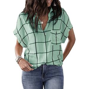 ArmadaDeals Womens V-Neck Plaid Print Short Sleeve T-Shirt with Pocket, Light Green / 3XL