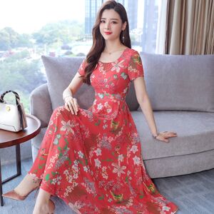 ArmadaDeals Womens Bohemian Short Sleeve Long A-line Elegant Floral Dress, Red / L