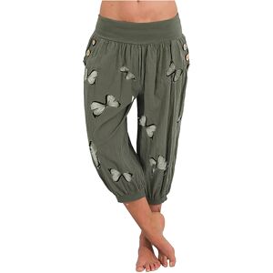 ArmadaDeals Ladies Summer Fashion Loose Trousers Elastic Butterfly Print Women High Waist Harem Pants, Green / XXXL