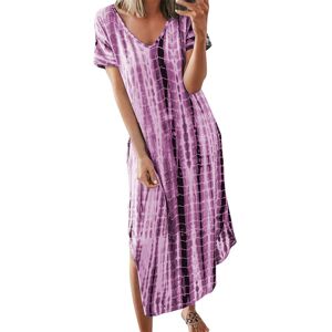 ArmadaDeals Plus Size Summer Women's V-Neck Tie Dyeing Print Split Maxi Dress, Purple / M