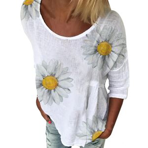 ArmadaDeals Women Round-neck Sunflower Printed 3/4 Sleeve Casual Fashion T-Shirt, White / XXL
