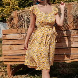 ArmadaDeals Summer Women Slim Fit Floral Print Mini Casual Short Dress, Yellow / L