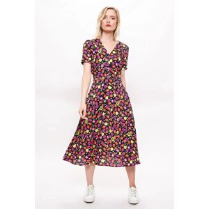 Louche Avril Summer Bloom Print Short Sleeve Midi Tea Dress 8 Female