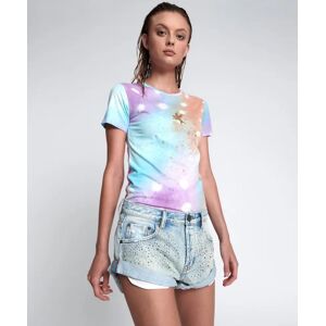 One Teaspoon Graffiti Tie Dye Organic Fitted Tee L Blue