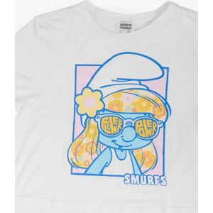 The Smurfs x Unique Vintage White Cropped Graphic Tee Colour: White Size: L